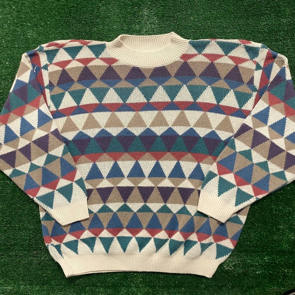 Vintage 90s Geometric Pattern Crewneck Sweater Pullover Abstract